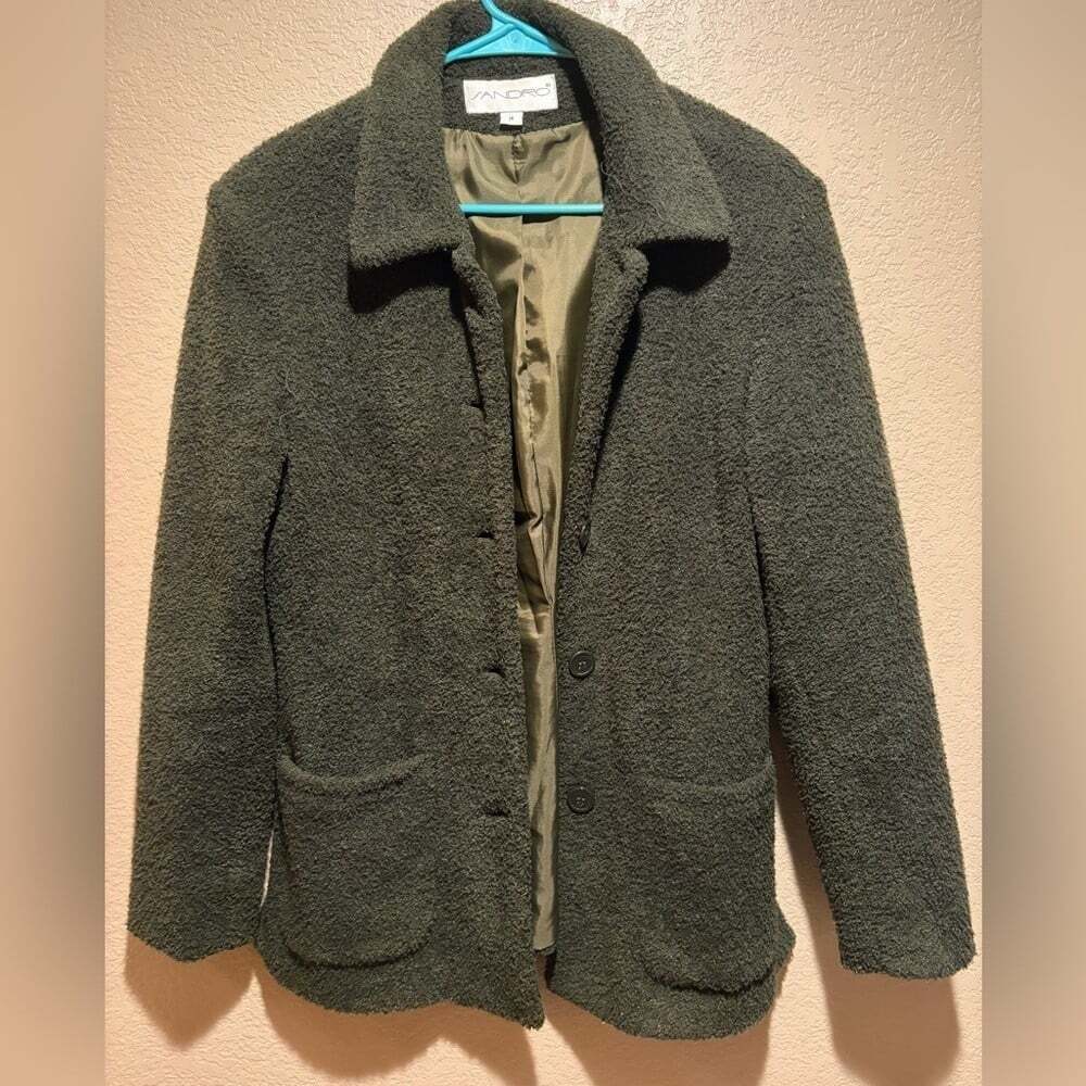 Sandro Women's Dark Green Teddy Jacket Size M